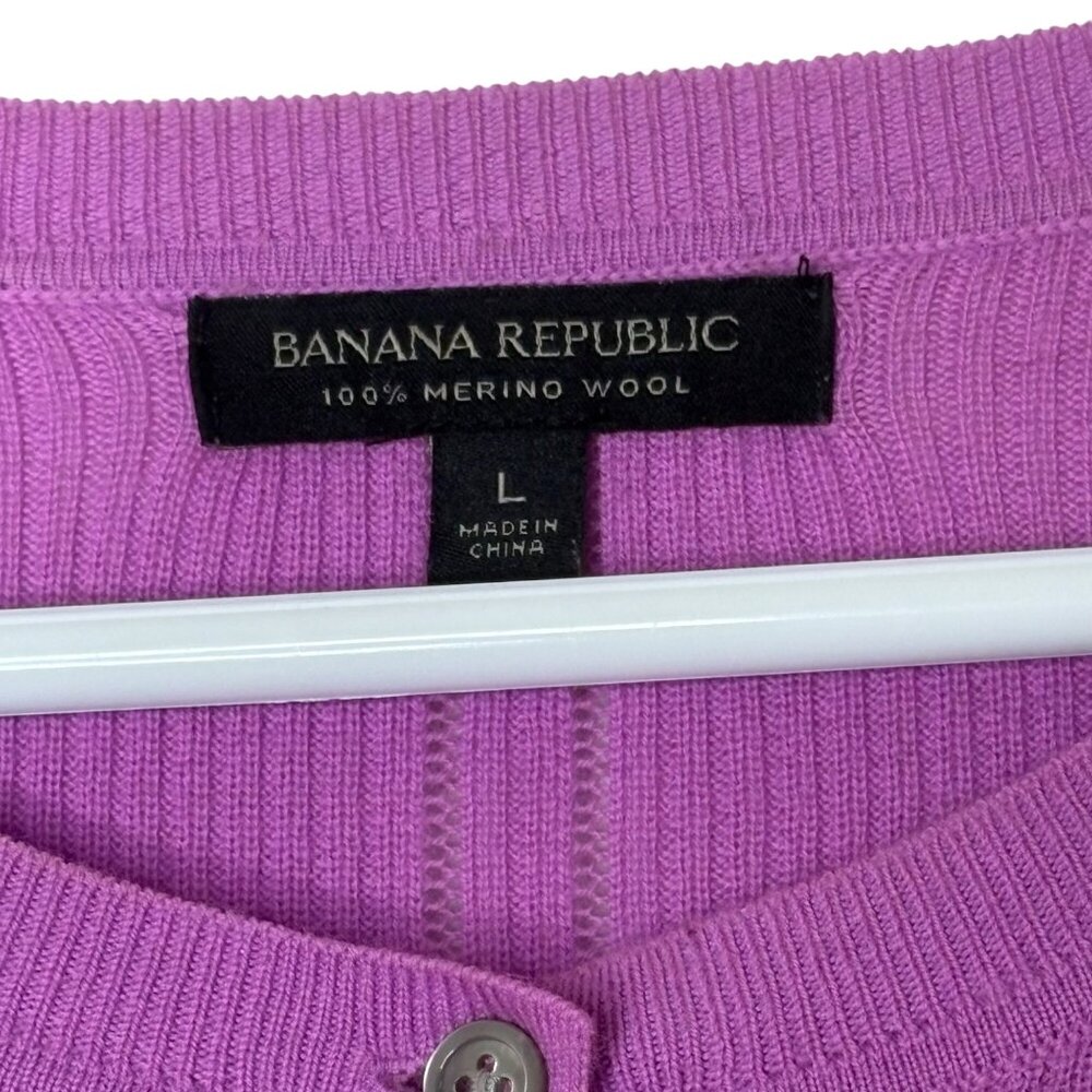 Banana Republic Purple Merino Wool Cardigan L • Ribbed Knit Button Front Sweater - Picture 3 of 7